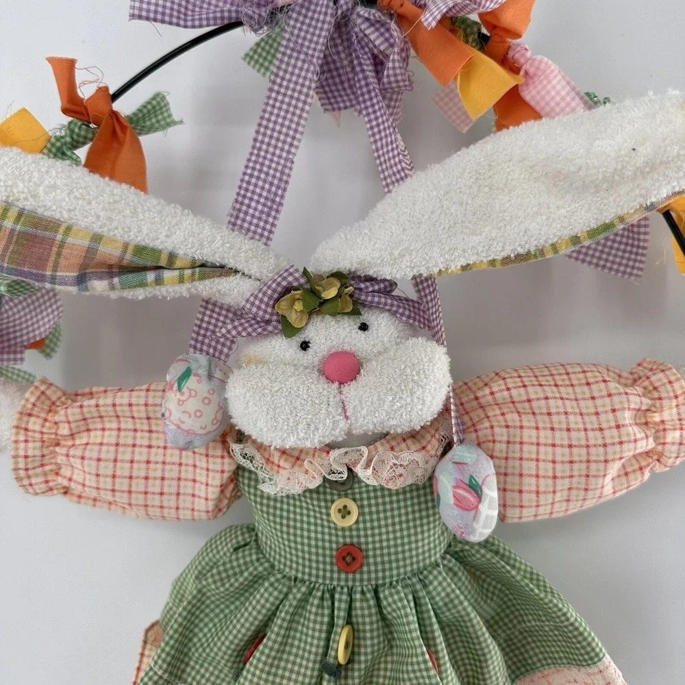 Vintage Plush‎ Easter Bunny Rabbit Spring Door Wreath Wall Hanging Decor 18